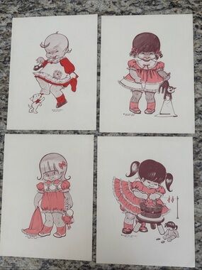 Vintage 1972 Girl Illustration Prints - Set of 4
